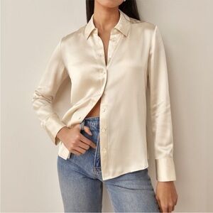 Reformation Sky Silk Button Down